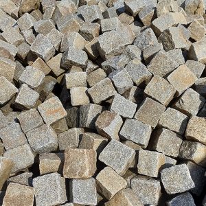 Granit Pflastersteine gebraucht gelb-grau